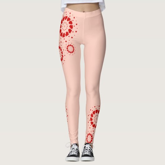 Rot Valentins Herzdesign auf hellrosa Leggings (Vorderseite)