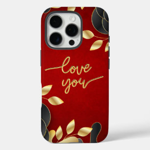 Rot Valentinstag Liebe Sie mit Blumenrahmen iPhone 16 Pro Hülle