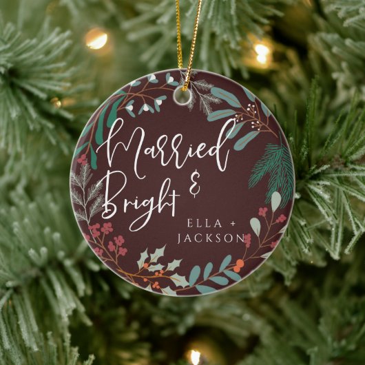 Rot Verheiratet und hell Erste Weihnachtsfeier Bot Keramik Ornament (Baum)