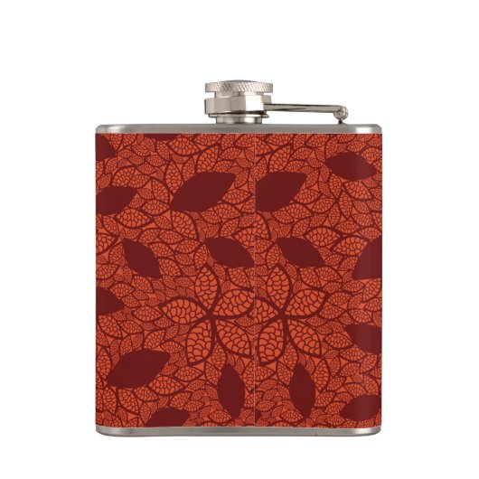 Rot verlässt Muster auf Orange Flachmann (Rückseite)