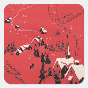 Rot Vintag frohe Weihnachten glückliche neue Jahre Quadratischer Aufkleber