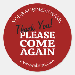 Rot Vintag Inspiriert: "Danke, komm wieder!" Runder Aufkleber