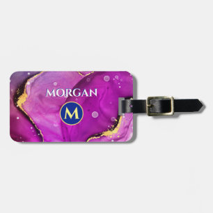 Rot-Violett & Gold Tintenflüssigkeit, Monogramm & Gepäckanhänger
