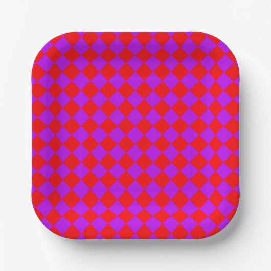 Rot Violett Karo Diamant Muster Pappteller (Vorderseite)