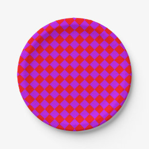 Rot Violett Karo Diamant Muster Pappteller