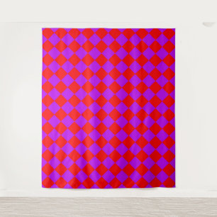 Rot Violett Karo Diamantmuster  Wandteppich