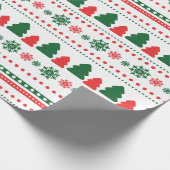 Rot von grünem Weihnachtsbaum mit Blume Art Geschenkpapier (Ecke)