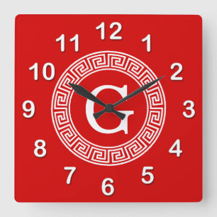 Rot, was griechischer Schlüsselrahmen, erstes Mono Quadratische Wanduhr