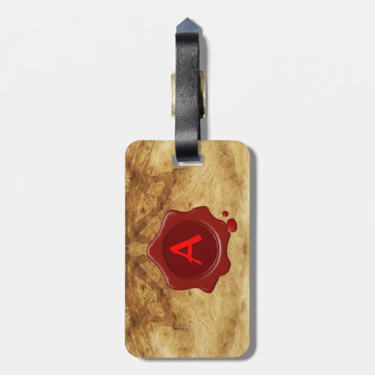 ROT-WAX-SIEGEL-ALTE PARCHPLATTE GEPÄCKANHÄNGER (Rückseite vertikal)