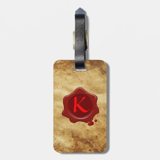 ROT-WAX-SIEGEL-ALTE PARCHPLATTE GEPÄCKANHÄNGER (Rückseite vertikal)