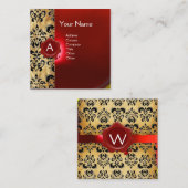 ROT-WAX-SIEGEL-DAMASK-PARKMONOGRAMM QUADRATISCHE VISITENKARTE (Vorne/Hinten)