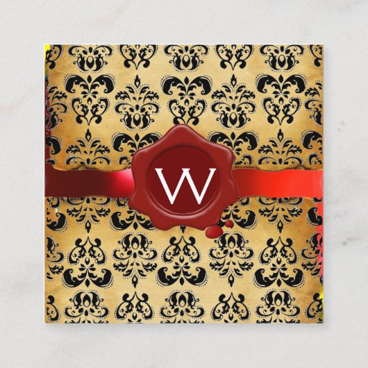 ROT-WAX-SIEGEL-DAMASK-PARKMONOGRAMM QUADRATISCHE VISITENKARTE (Rückseite)
