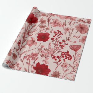 Rot weich rosa Ditsy-Blumen Pastell Boho 70er Jahr Geschenkpapier