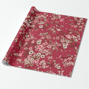 Rot weich rosa Ditsy-Blumen Pastell Boho 70er Jahr Geschenkpapier