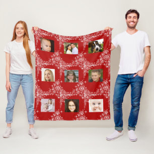 Rot, Weihnachten, Hübsche Schneeflocken, maßgeschn Fleecedecke