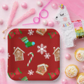 Rot-Weihnachts-Lebkuchenmuster Pappteller (Party)