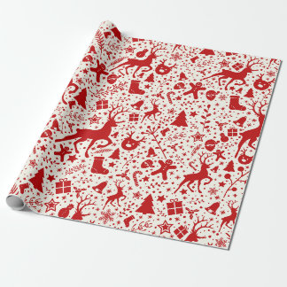 Rot-Weihnachts-Rentier-Silhouette-Muster Geschenkpapier