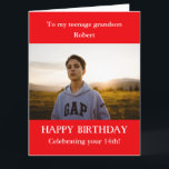 Rot weiß 14. Foto Geburtstagskarte Grandson, GROSS Karte<br><div class="desc">Sie möchten eine Geburtstagskarte für Enkel von Großmutter und Großvater, Oma und Opa kaufen? Für 14 Jahre. ADD AGE auf die Karte deines Enkels im Teenager-Alter. JEDES ALTER - 13, 15, 16, 17, 18. Große rote und weiße Karte. HINZUFÜGEN SIE DIE BEZIEHUNG Ihrer Wahl. Sohn, Neffe, Freund. Derzeit Set für...</div>