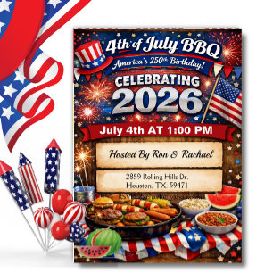 Rot-Weiß-Amerikas 250. 4. Juli BBQ Einladung