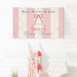 Rot Weiß & Bald Rote Schleifen Mädchen Baby-Party Banner