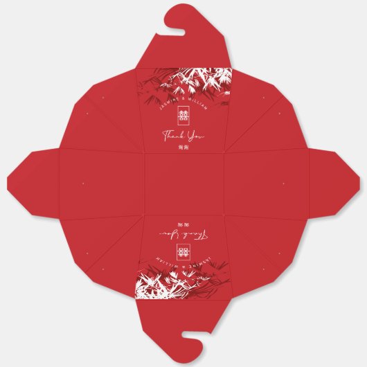 Rot-Weiß-Bambus-Blätter Chinesische Hochzeit Xi Geschenkschachtel (Ungefaltet)