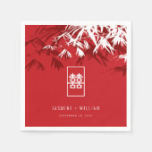 Rot-Weiß-Bambus-Blätter Chinesische Hochzeit Xi Serviette (Vorderseite)