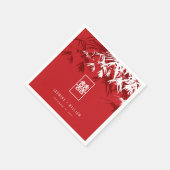 Rot-Weiß-Bambus-Blätter Chinesische Hochzeit Xi Serviette (Ecke)