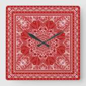 Rot-Weiß-Bandanna-Design Quadratische Wanduhr (Vorderseite)