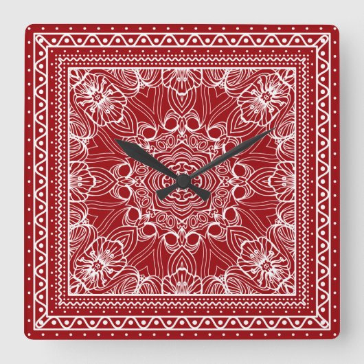 Rot-Weiß-Bandanna-Design Quadratische Wanduhr (Vorderseite)