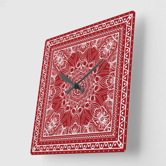 Rot-Weiß-Bandanna-Design Quadratische Wanduhr (Winkel)