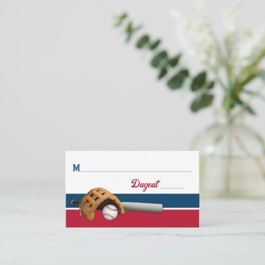 Rot, Weiß, Baseball-Marine Bar Mitzvah Platzkarte (Stehend Vorderseite)