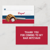 Rot, Weiß, Baseball-Marine Bar Mitzvah Platzkarte (Vorne/Hinten)