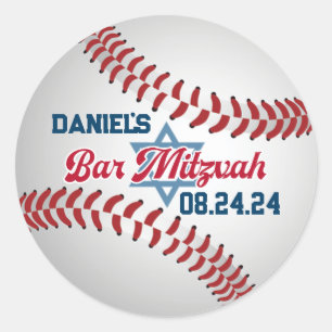 Rot, Weiß, Baseball-Marine Bar Mitzvah Runder Aufkleber