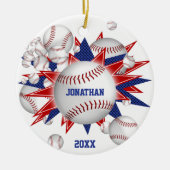 Rot-Weiß-Baseball-Softball-Blowout-Junge Keramik Ornament (Vorne)