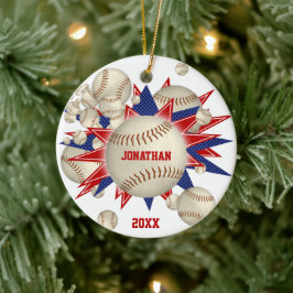 Rot-Weiß-Baseball-Softball-Blowout-Junge Keramik Ornament