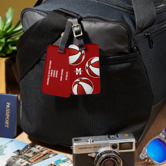 Rot-Weiß-Basketball-Mannschaftsfarben Gepäckanhänger (Vorderseite & Rückseite)