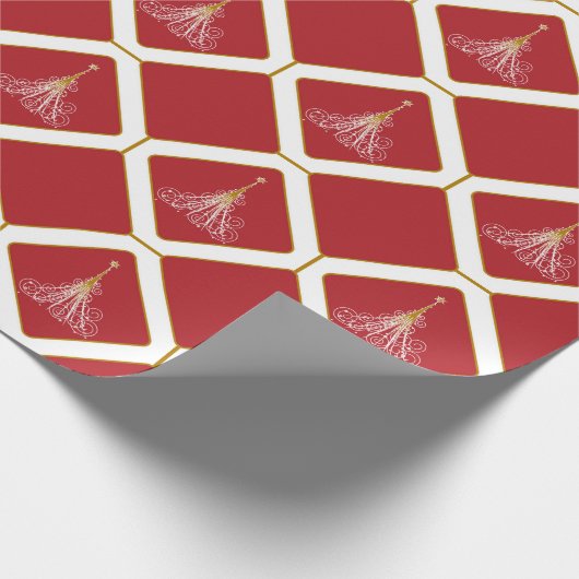 Rot-Weiß-Bäume mit goldenen Akzenten Geschenkpapier (Ecke)