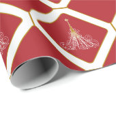 Rot-Weiß-Bäume mit goldenen Akzenten Geschenkpapier (Rolleneckpunkt)