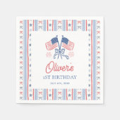 Rot, Weiß & Blau 4. Juli 1. Geburtstag Serviette (Vorderseite)