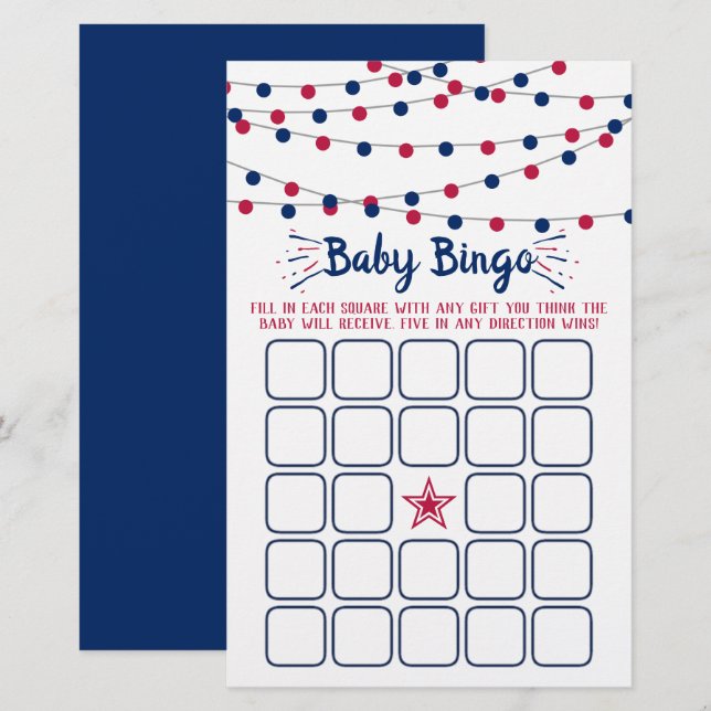 Rot, Weiß & Blau 4. Juli Babydusche Bingo (Vorne/Hinten)
