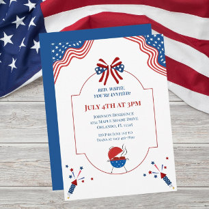 Rot Weiß Blau 4. Juli BBQ-Party Patriotischer Spaß Einladung
