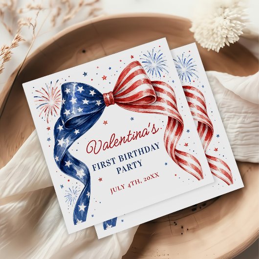 Rot Weiß & Blau 4. Juli Mädchen Geburtstag Serviette