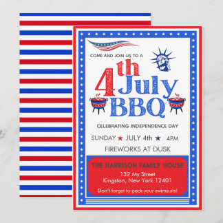 Rot-Weiß-Blau 4. Juli-Party BBQ-Feier Einladung