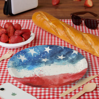 Rot-Weiß-Blau-Aquarell-Amerikanische Flagge Pappteller