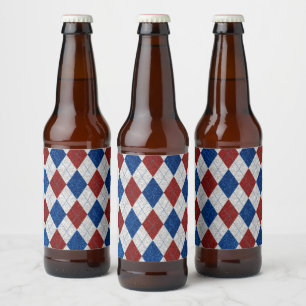 Rot, Weiß, Blau Argyle 4. Juli Glitter Bierflaschenetikett