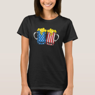 Rot Weiß Blau Biergläser Amerikanische Flagge Glüc T-Shirt