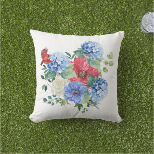 Rot/Weiß/Blau Blumenstrauß mit Vögeln Kissen