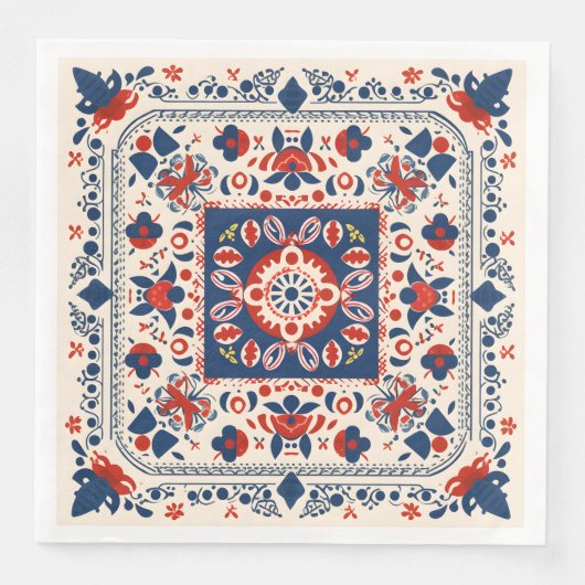 Rot-weiß-blau-boho chic geometrische Volkskunst Serviette (Vorderseite)