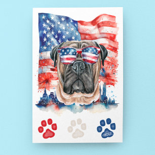 Rot Weiß Blau Bullmastiff Hund Wuff 4. Juli Feiertagspostkarte