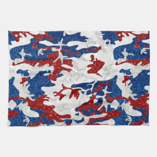 Rot, Weiß & Blau Camouflage 4. Juli Glitter Geschirrtuch